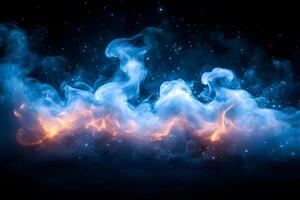 Mystical Blue and Orange Smoke with Sparkling Stars for Magical Fantasy Design photo