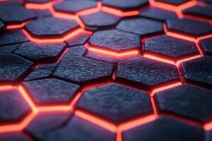 Futuristic Hexagonal Pattern with Glowing Red Highlights for Digital Design photo