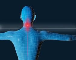 Frontal image of a mesh of a blue man with pain in neck photo