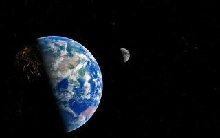 Earth and moon in space with starry background - celestial view of planetary alignment photo