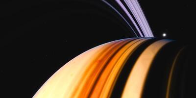 Saturn's rings and planetary shadows in deep space with distant star in view photo