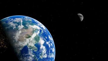 Earth and moon in space with half earth illuminated by sunlight photo