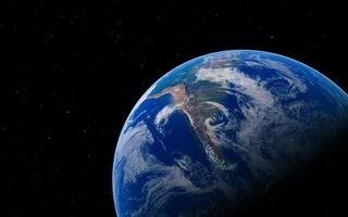 Breathtaking view of earth from space with vibrant blue oceans and cloud formations photo