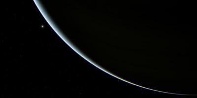 Mystical view of saturn and titan in distant space photo