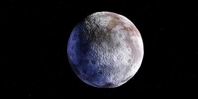 Mysterious surface of dwarf planet pluto against starlit space backdrop photo