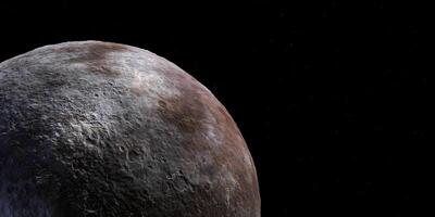 Detailed view of a cratered moon surface against the vastness of space photo