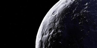 Lunar surface with sunlight and craters against space backdrop photo