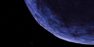 Distant planet in deep space with starry background photo