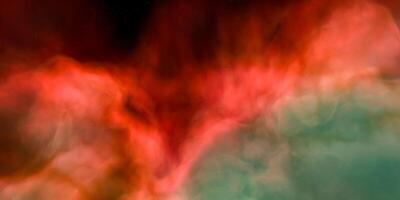 Vibrant nebula with red and green gas clouds in deep space photo