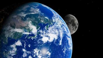 Earth and moon in stunning outer space view with atmospheric details photo