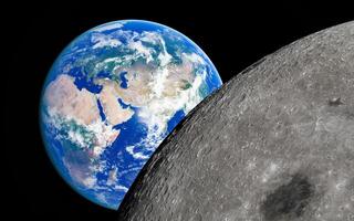 Earth and moon in space detailed view of earth continents and moon surface photo