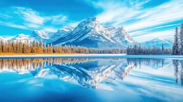 Crystal Clear Lake Reflection of Winter Mountains photo
