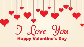 Romantic Valentine's Day Card with Hanging Red Hearts and Loving Message vector