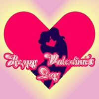 Romantic Valentine's Day Greeting with Silhouette Couple and Heart Background vector
