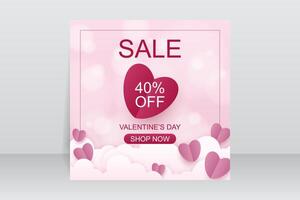 Valentine's Day sale background in paper cut style vector