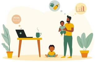 A man and child are sitting at a desk with a laptop and a laptop vector
