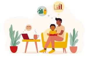 A man and a child sitting on a couch with a laptop vector