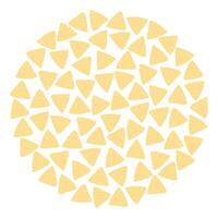 Triangular Nachos Tortilla chips Circular background texture Nachos Day greeting backdrop concept. Isolated illustration Thematic cards, poster or web promo banner, leaflets, price tag, label vector