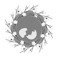 Blossom twigs Nest and Cracked Eggshell in grayscale. Easter greeting cards design element concept. Isolated illustration Thematic cards, posting, blogging or web promo leaflets, banner, price vector