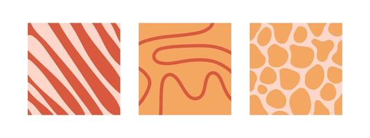 Groovy background set. Lines, waves, trippy grid, swirl print 1970s Hippie aesthetic. Twisted background. Retro psychedelic style vector