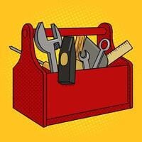 Toolbox red color with tools pop art style illustration. Comic book style imitation. Vintage retro style. Conceptual illustration vector