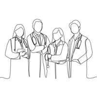 Continuous line drawing of medical team vector
