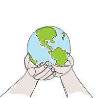 Hands holding the earth vector