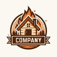 Rustic Cabin Logo Design for Business with Fire and Pine Trees Emblem Concept vector