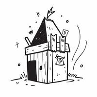 Hand drawn illustration of a whimsical house for business, with geometric shapes and unique design elements vector