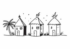 Hand-drawn style of three simple houses, with a palm tree illustration, for business use vector