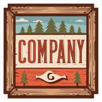 Retro style logo design with wooden frame, trees and company text for business use vector