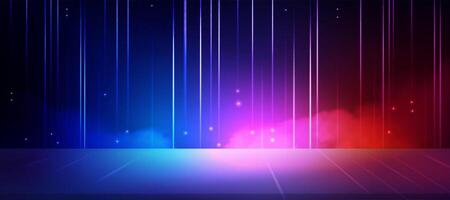 Abstract technology futuristic neon light lines glowing anddigital particles on dark blue,pink,purple,cloud wall background,Studio 3d podium for internet network high speed platform,future cyberspace vector