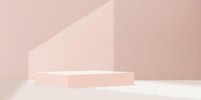 Background Pink Wall Studio Room and Shadow on 3d Podium for Product Presentation, Beige Backdrop for Summer scene banner and sunlight on floor texture,Empty minimal background blur light gradient vector