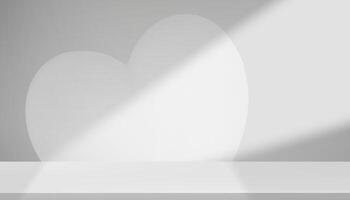 White Background,Studio wall grey with heart shape shadow on 3d floor podium for Valentine product presentaion,Empty room with spring bright light. minimal backdrop display for morther day card vector