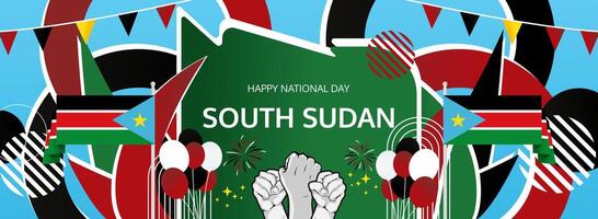 Creative templates of South Sudan National or Independence Day. Abstract art background in South Sudan flag color vector