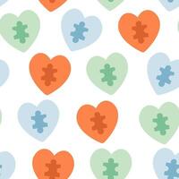 seamless pattern with heart with puzzle in the middle in doodle style vector