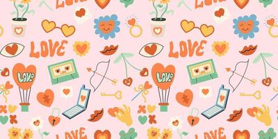 seamless pattern with romantic objects in doodle style vector