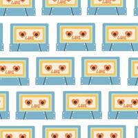 seamless pattern with vintage cassette in doodle style vector