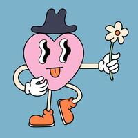 Heart shape character in hat in groovy style vector