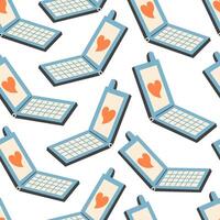 seamless pattern with retro mobile phone in doodle style vector