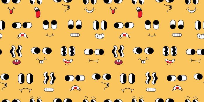 seamless pattern with faces of characters in groovy style vector
