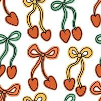 colored seamless pattern with cherry bow in doodle style vector