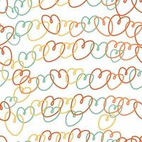 seamless pattern with linear hearts in doodle style vector