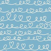 seamless pattern with line hearts in doodle style vector