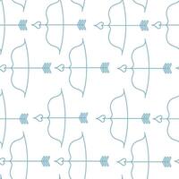 seamless pattern with linear bow and arrow in doodle style vector