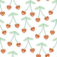 seamless pattern with cherry couple in doodle style vector