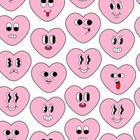 seamless pattern with hearts shape characters in groovy style vector