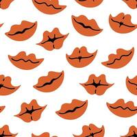 seamless pattern with red lips in doodle style vector