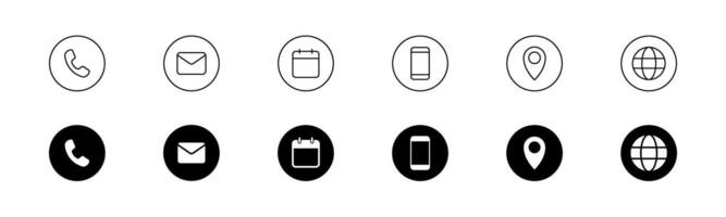 Contact us outline icon set. Glyph support icon . Contact us mobile, mail and location symbol vector