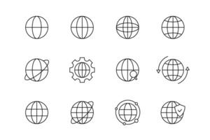 Outline globe icon set. Web globe sphere . Line Earth map vector